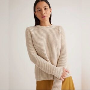 Quince | 100% Organic Cotton Fisherman Crewneck Pullover, Speckled Beige